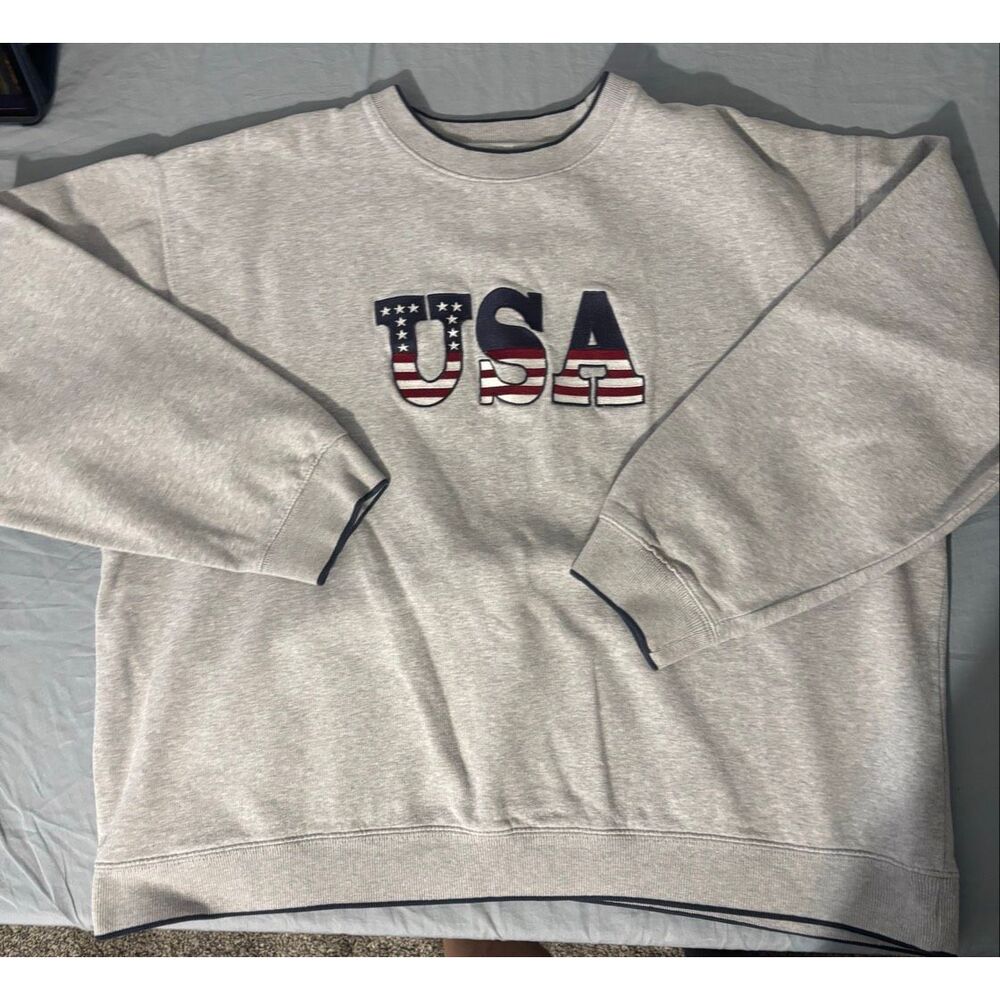 Croft & Barrow Mens Gray America USA Embroidered Sweatshirt Size Large